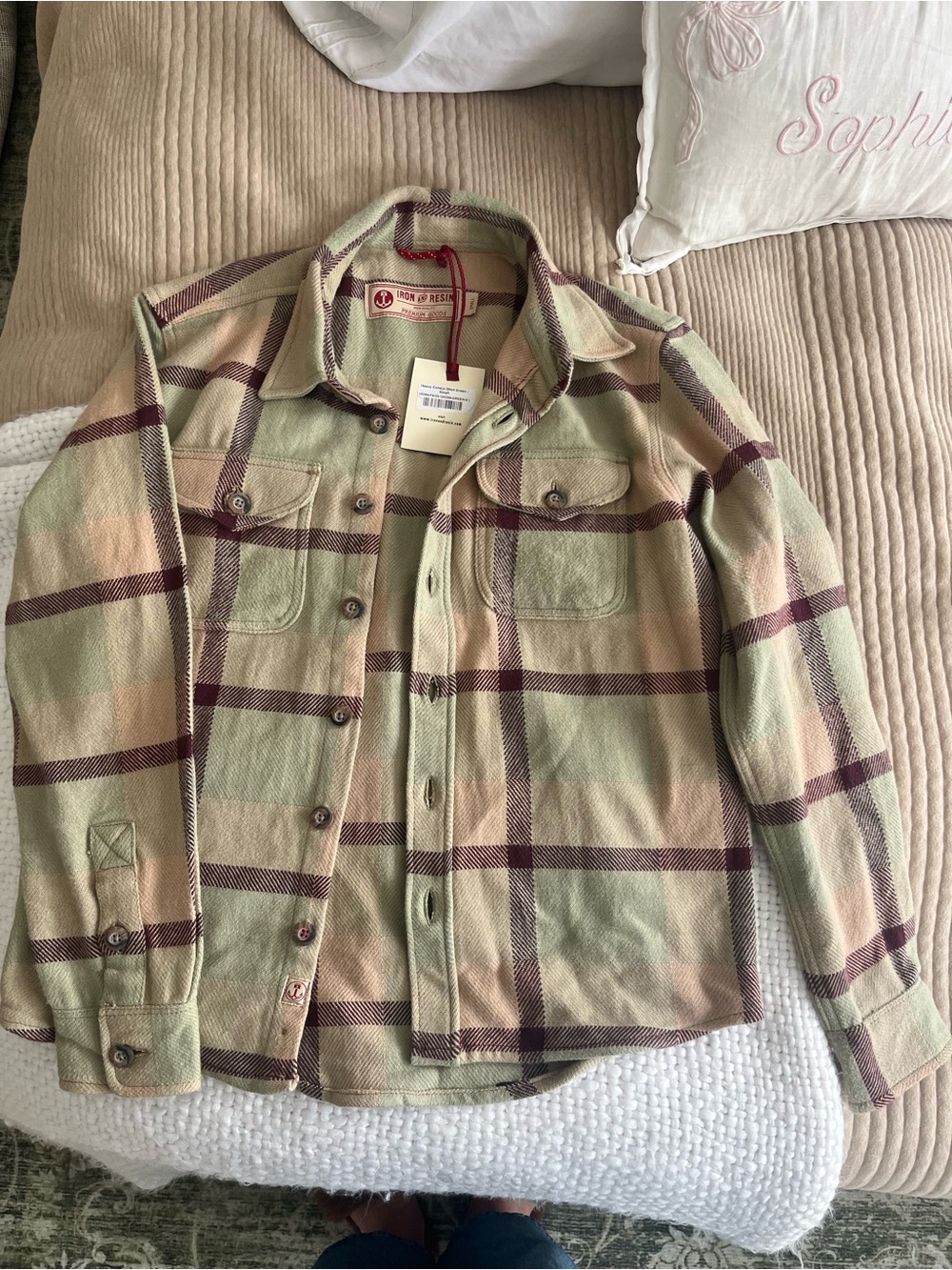 Iron & Resin Kids Plaid Jacket in Green, Cream & Burgundy